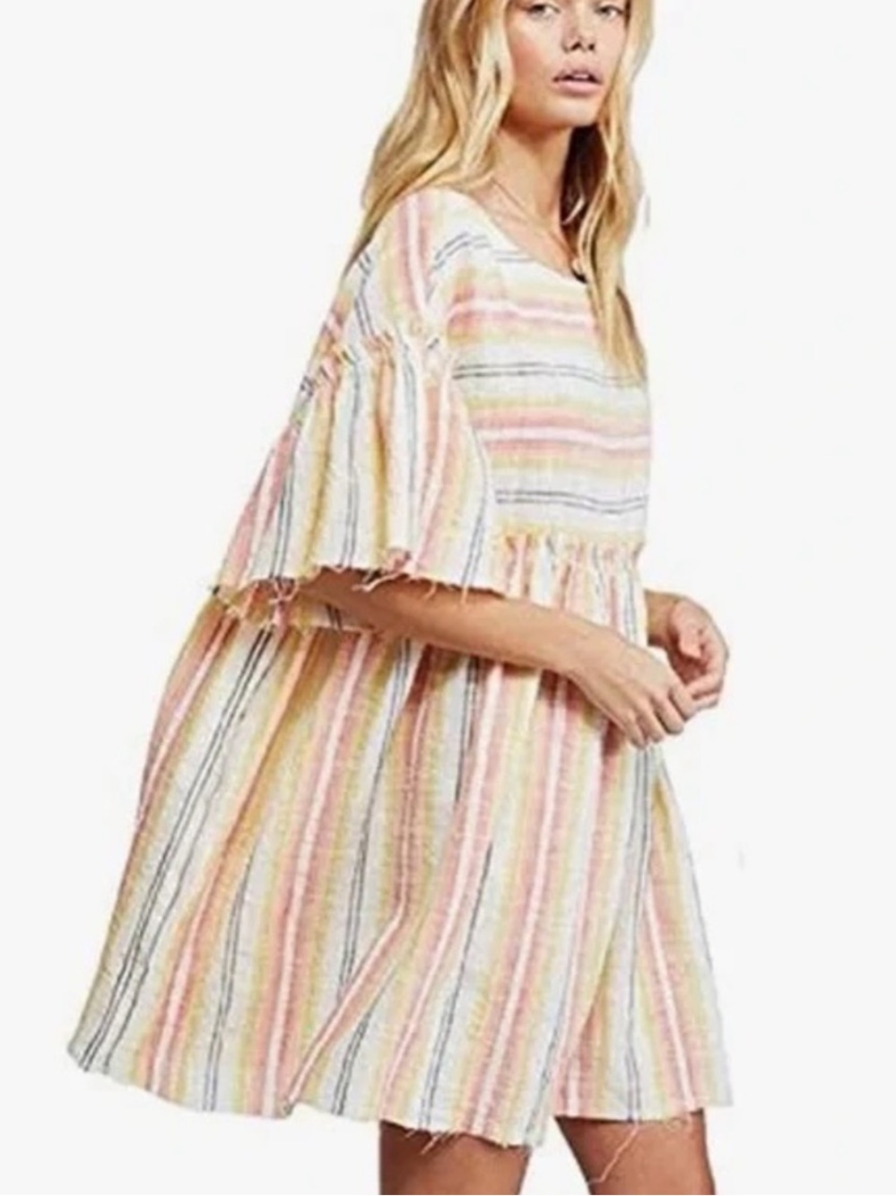❤️ Free People Summer Nights Striped Cotton Mini Tunic Dress